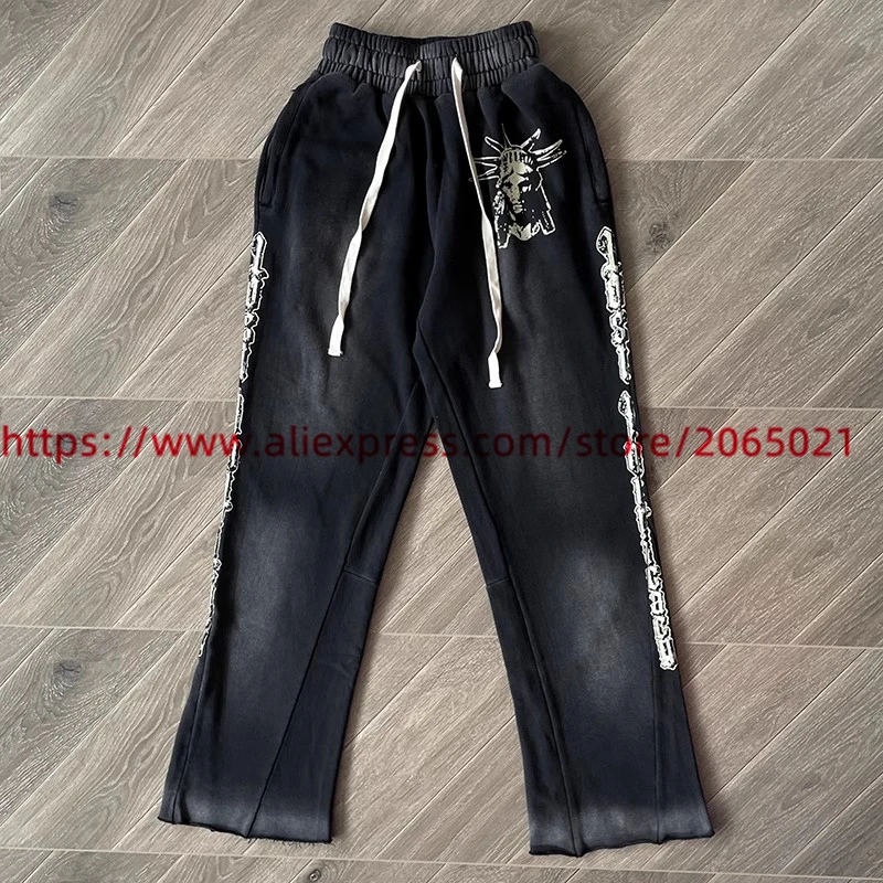 Black Lost intricacy Lavender Sweatpants Men Women Top Quality Rhinestone Diamond Inlaid Skull Logo Jogger Drawstring Pants