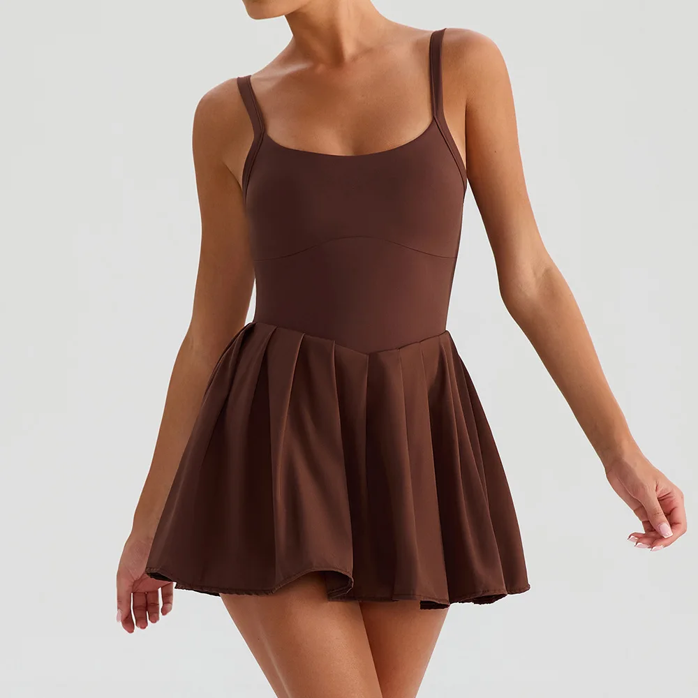 

Women Yoga Sleeveless Solid Color Sexy Fashion Pleated Skirt Sports Fitness Gym Workout Tennis Skirt Elastic Breathable Skirt