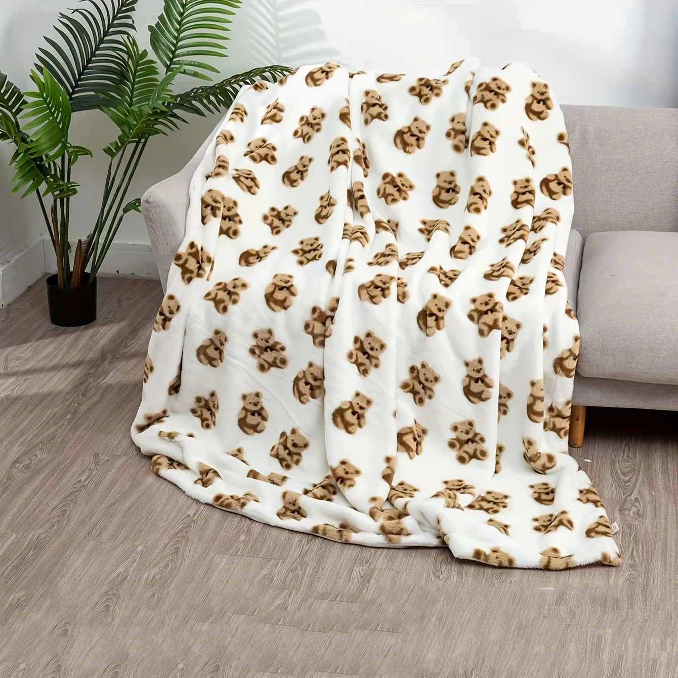 Cobertor de flanela de urso, pelúcia macia, quente e aconchegante com estampa de urso fofo para sofá, cama, sala de estar, quarto, decoração, presente ideal