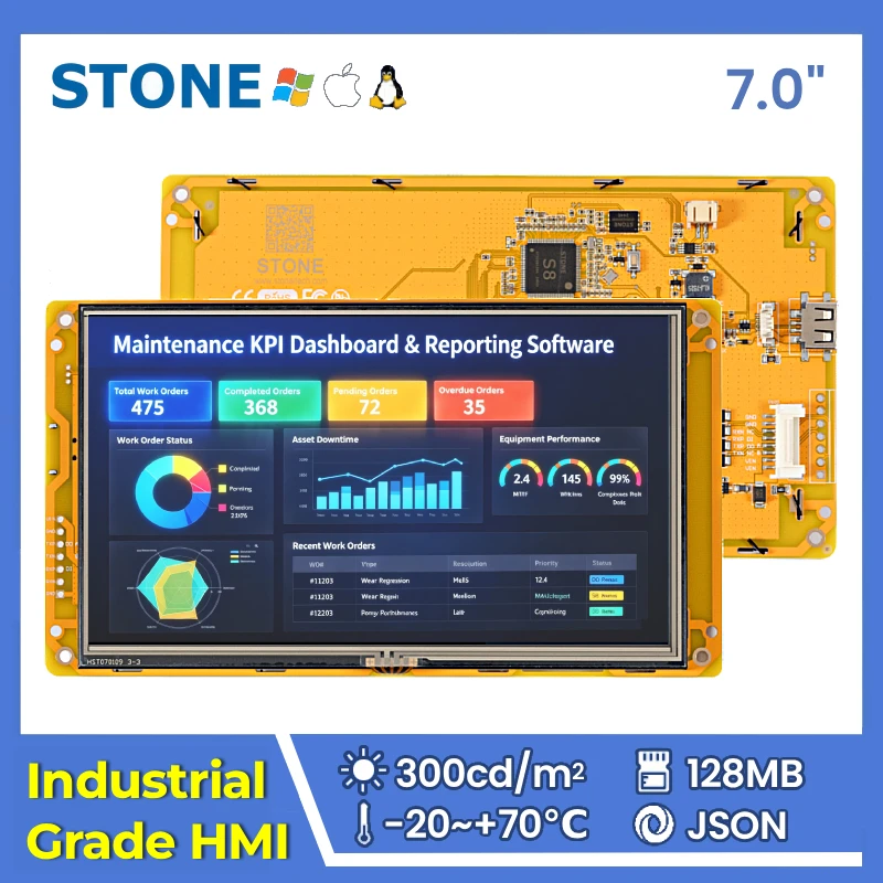 STONE C 7.0 inch HMI Display Panel TFT LCD with None Touch Screen RS232/RS422/RS485/TTL 800*480 for Arduino