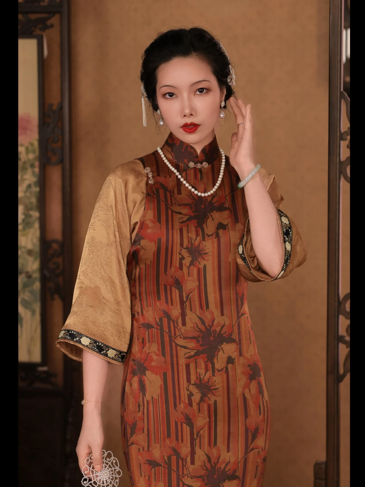 

Шелковый комплект Top Ulara в стиле ретро: имитация двухслойного платья из натурального шелка Xiangyun для женщин, осенняя коллекция