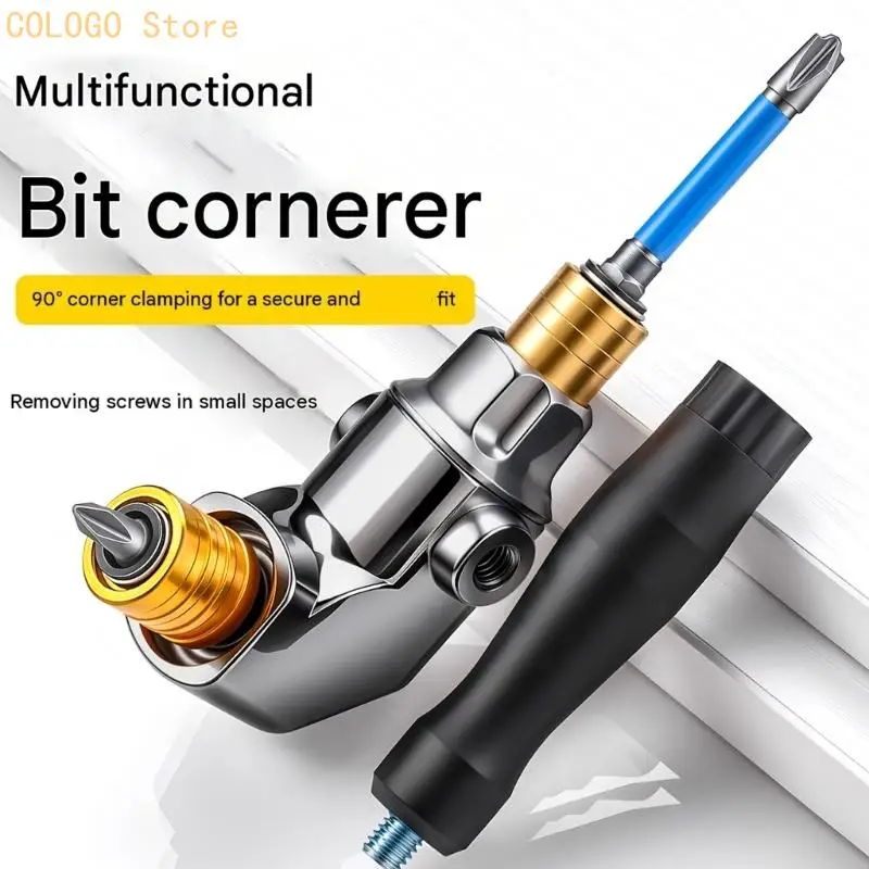 90-Degree Driver Attachment with Side Handle and Aluminum Body for Redirecting Screw-Driving and Drilling Work into Tight Corner