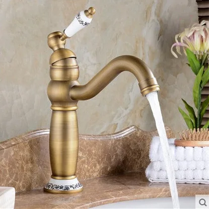 

European Style copper Antique Basin Faucet Blue And White Porcelain Cold And Hot Water Mixer Taps Single Hole brass faucet