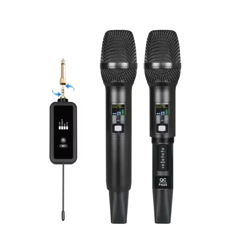 

Professional Wireless Bluetooth Microphone with DSP Reverb & Feedback Suppression, UHF Dual-Channel for Home Karaoke