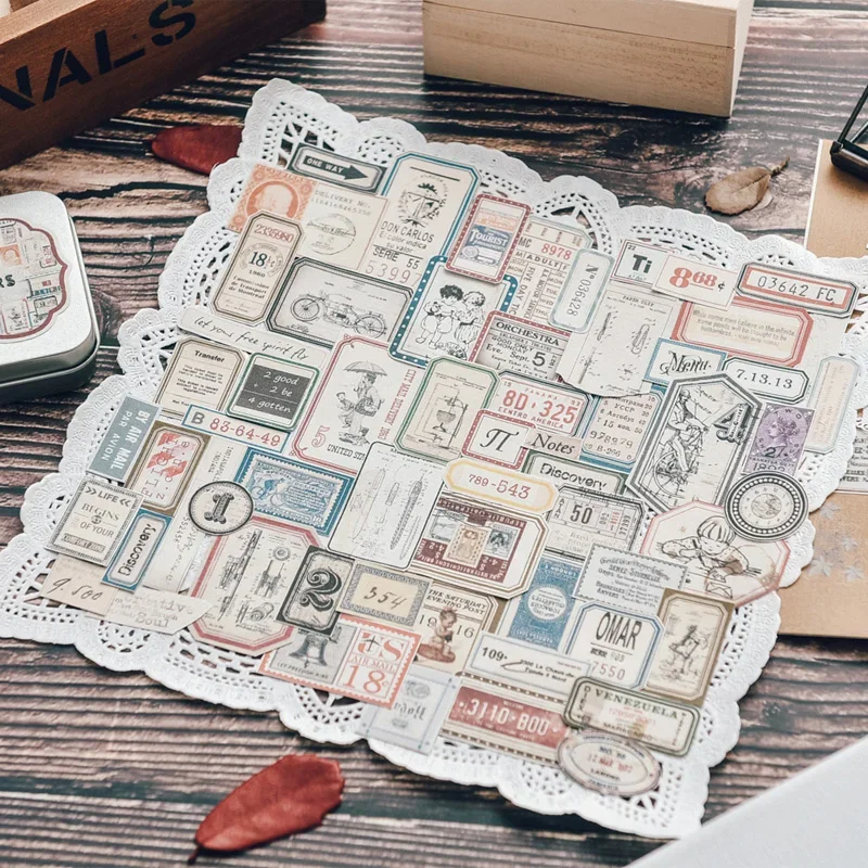 95 Pcs Iron Box Junk Journal Ephemera Vintage Stickers Retro DIY Album Label Aesthetic Sticker Scrapbooking Material Supplies