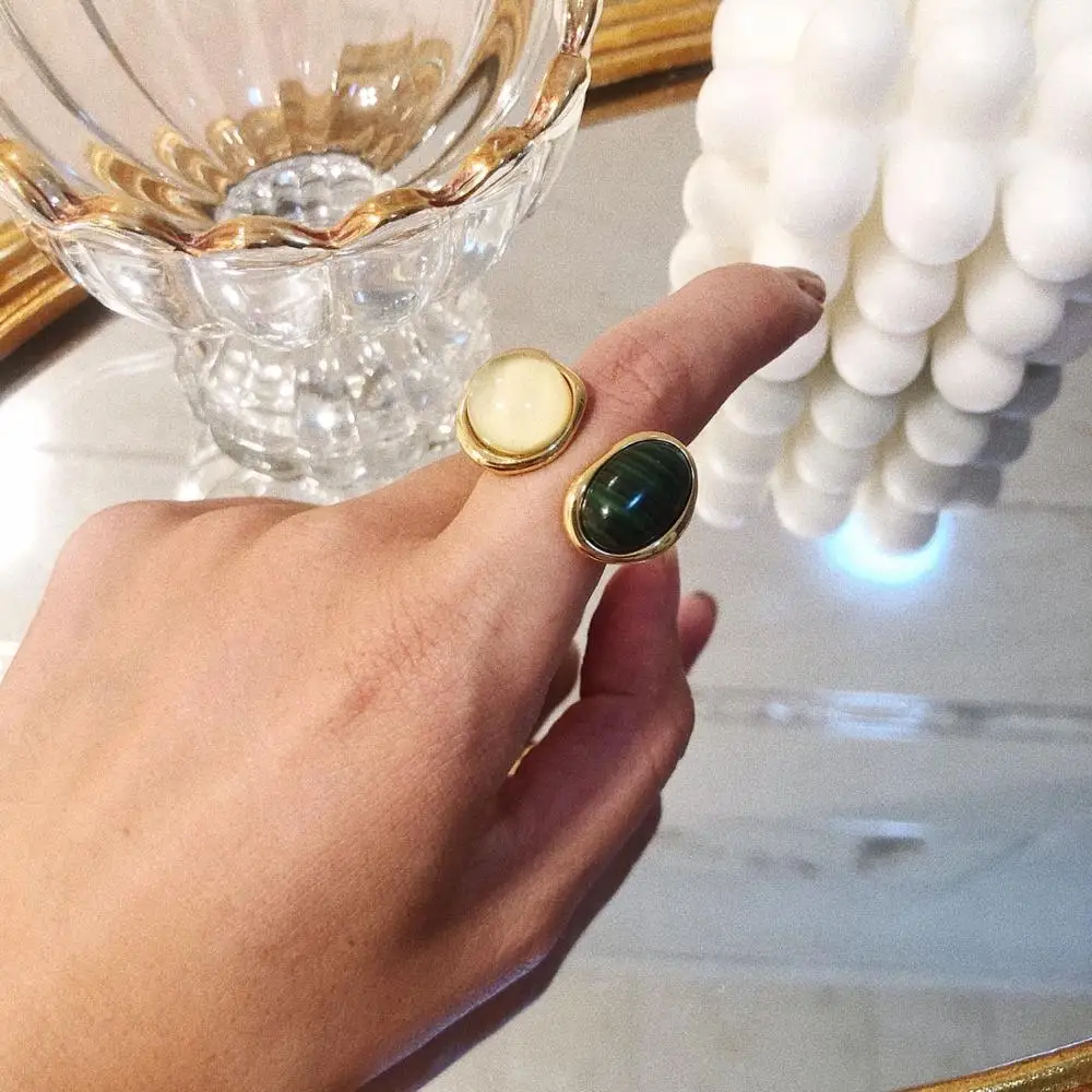 

Brass With 18K Gold Natural Cat Eye Stone Statement Rings T Show Cocktail Party Weeding Holiday Ins Rare Elegance Japan Korean