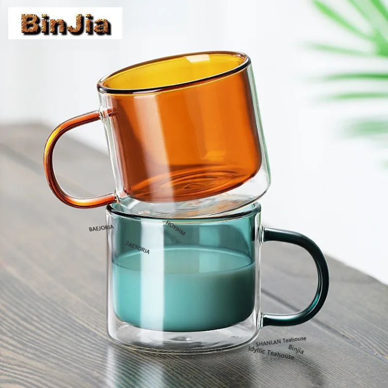 250ml High Borosilicate Colorful Glass Double-layer Coffee Mug Cappuccino Latte Cup Afternoon Tea Mug Office Water Cup Drinkware