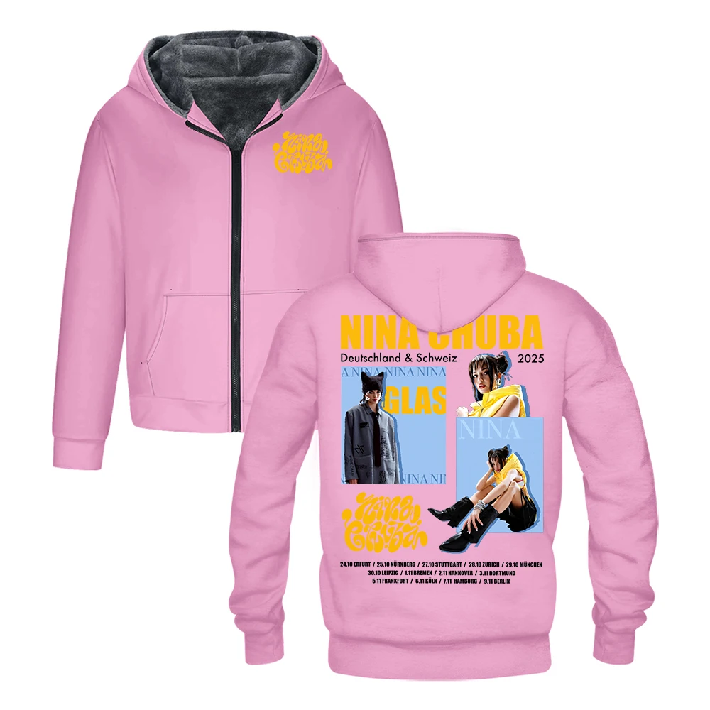 GF نينا تشوبا خمر الرسم 2025 الساحة جولة قلنسوة بسحاب كم طويل الشارع الشهير الرجال النساء سترة سترات معطف الشتاء #4