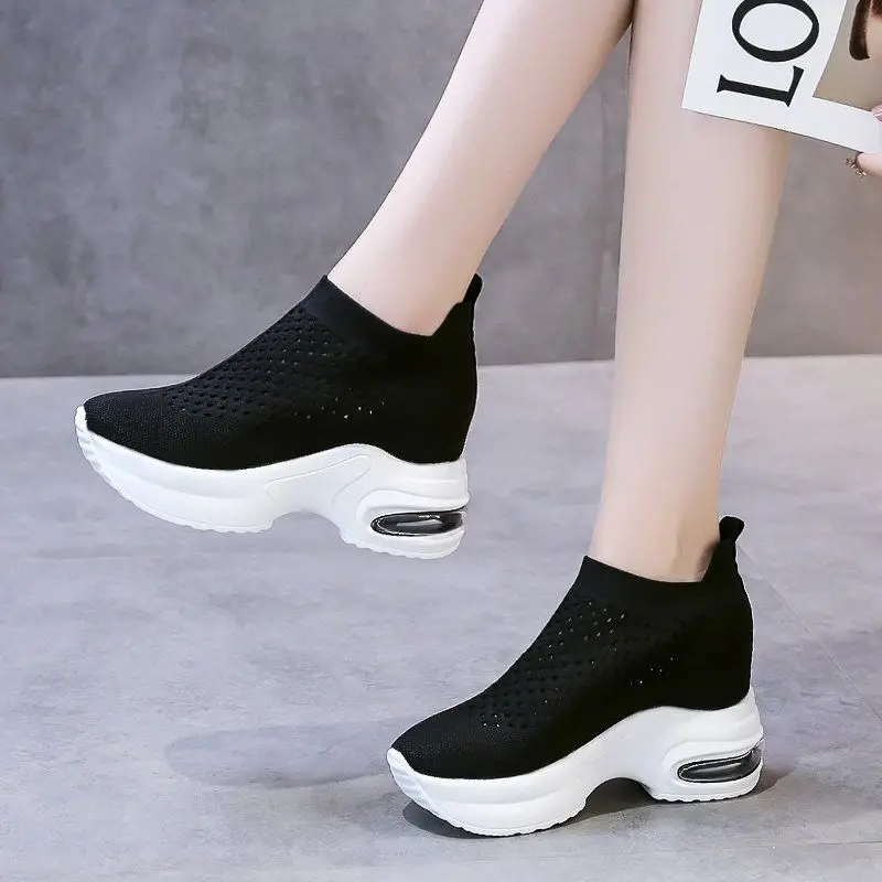Women's 2026 New Breathable Mesh Elevator Sneakers Summer Thick Sole Slip On Casual Walking Shoes