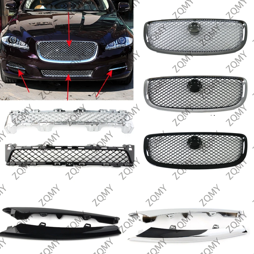 

4Pcs Car Front Bumper Grille Upper+Lower Mesh Grill Accessories For Jaguar XJ 2010 2011 2012 2013 2014 2015