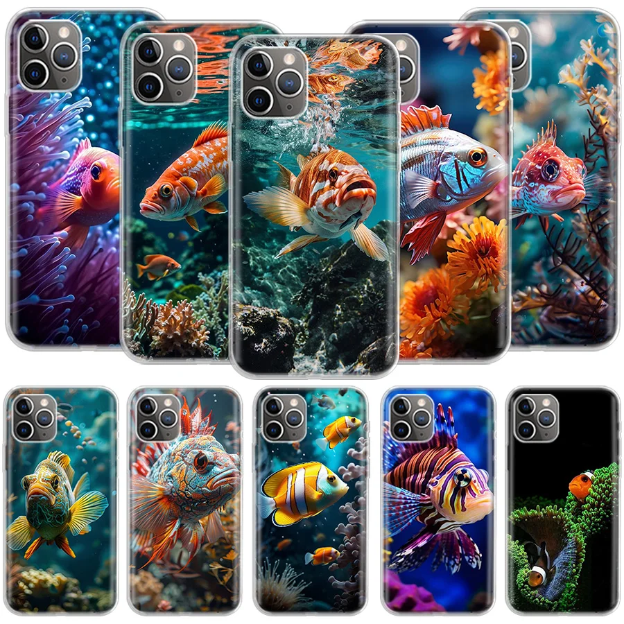 Red Fish Swims in The Depths of The Sea Phone For Apple Iphone 14 12 13 15 Pro Max Mini 11 16 Plus X XS XR Case SE 2020 Shell C