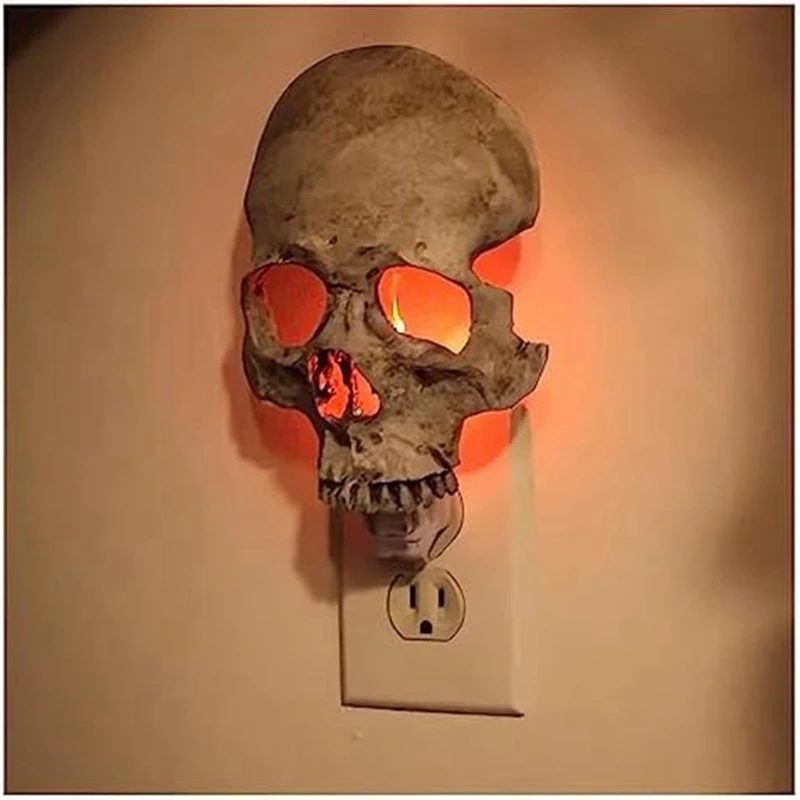 1 PCS Halloween Skull Night Light Horror Lamp Skeleton Lamp Plug Into Wall Decorative Gothic US Plug