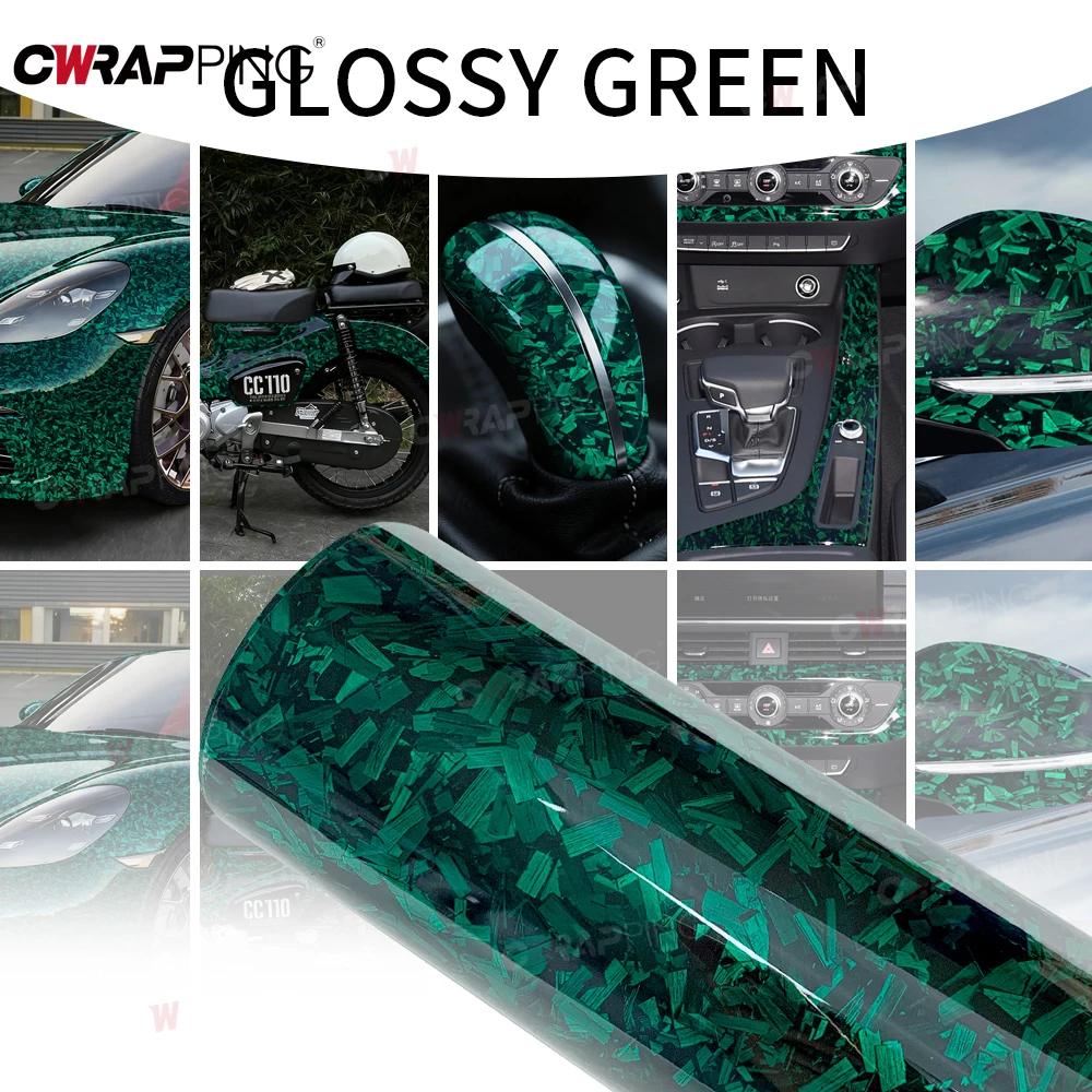 

Carbon Fiber Vinyl Wrap Car Body Stickers Waterproof Glossy Green Self-adhesive Film Wrapping Foil Car Tuning Accessories Decals