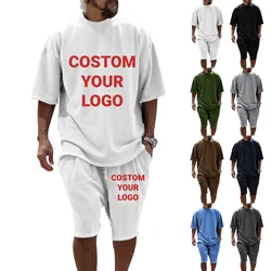 Costom Logo New Fashion Men's Casual T-shirt Tops +Shorts Sets 2024 Summer Male Quick Dry Solid Fitness Sports Tees