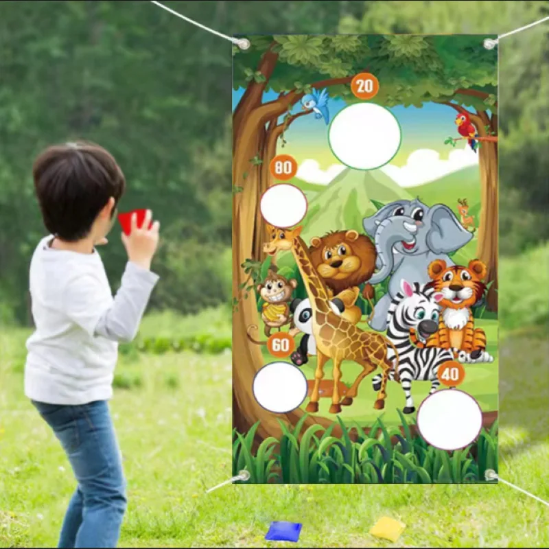 75x135cm Animal Flag transparent poliestrowy pirat Lion Elephant Giraffa impreza tematyczna worek fasoli Toss Game wiszący Banner