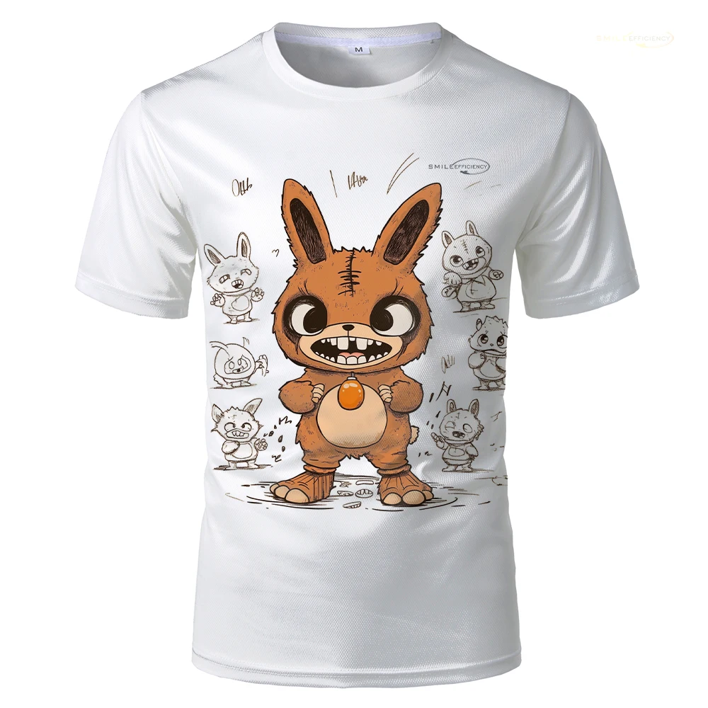 Cute Fanged Brown Bear 3D Print T-shirt Comic Cartoon Fashion Short-sleeved  O Neck Tops Oversized Unisex Kid's Casual T-shirt