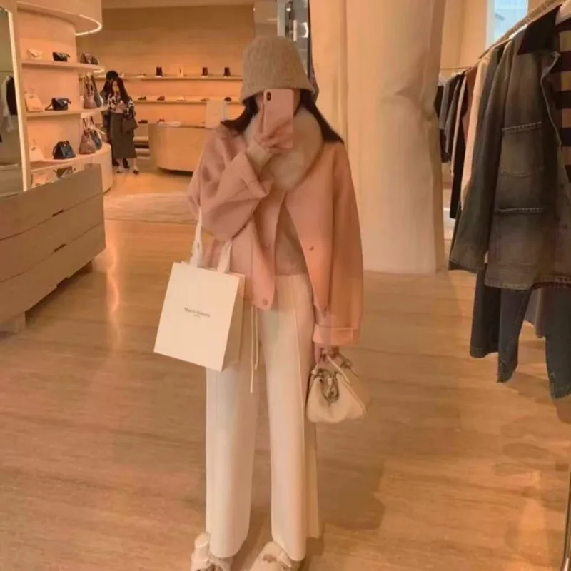 Women's Autumn and Winter New Fashionable Age-reducing Pink Exterior Style Design Loose Slimming Short Woolen Jacket