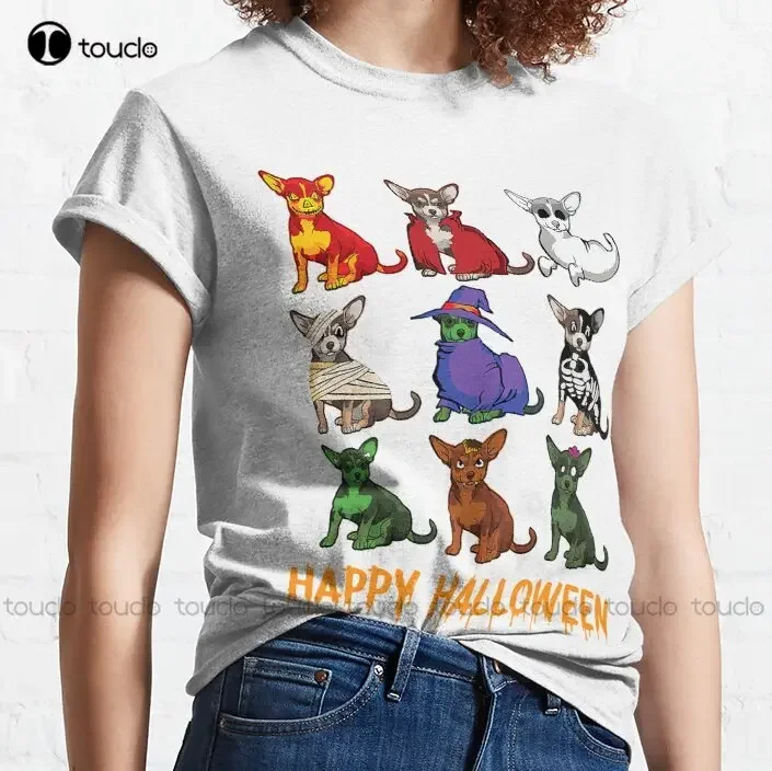 Funny Chihuahua Dog Happy Halloween Dogs Lovers Gifts T-Shirt Classic T-Shirt Mens Shirts Casual Make Your Design Xs-5Xl Unisex