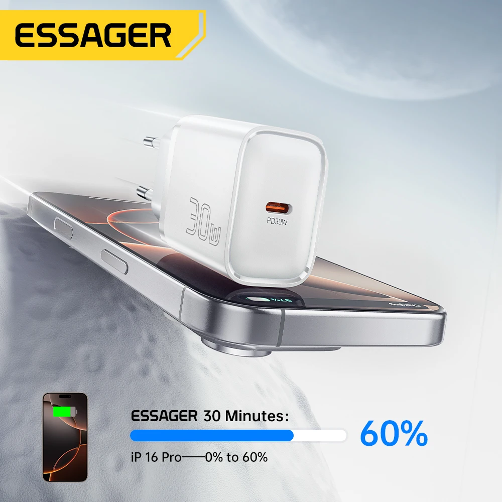 Essager 30W Type-C Charger PD 3.0 USB C Charger For iPhone 16 15 14 Pro Samsung Huawei  Xiaomi Tablet iPad Air Pro Phone Charger