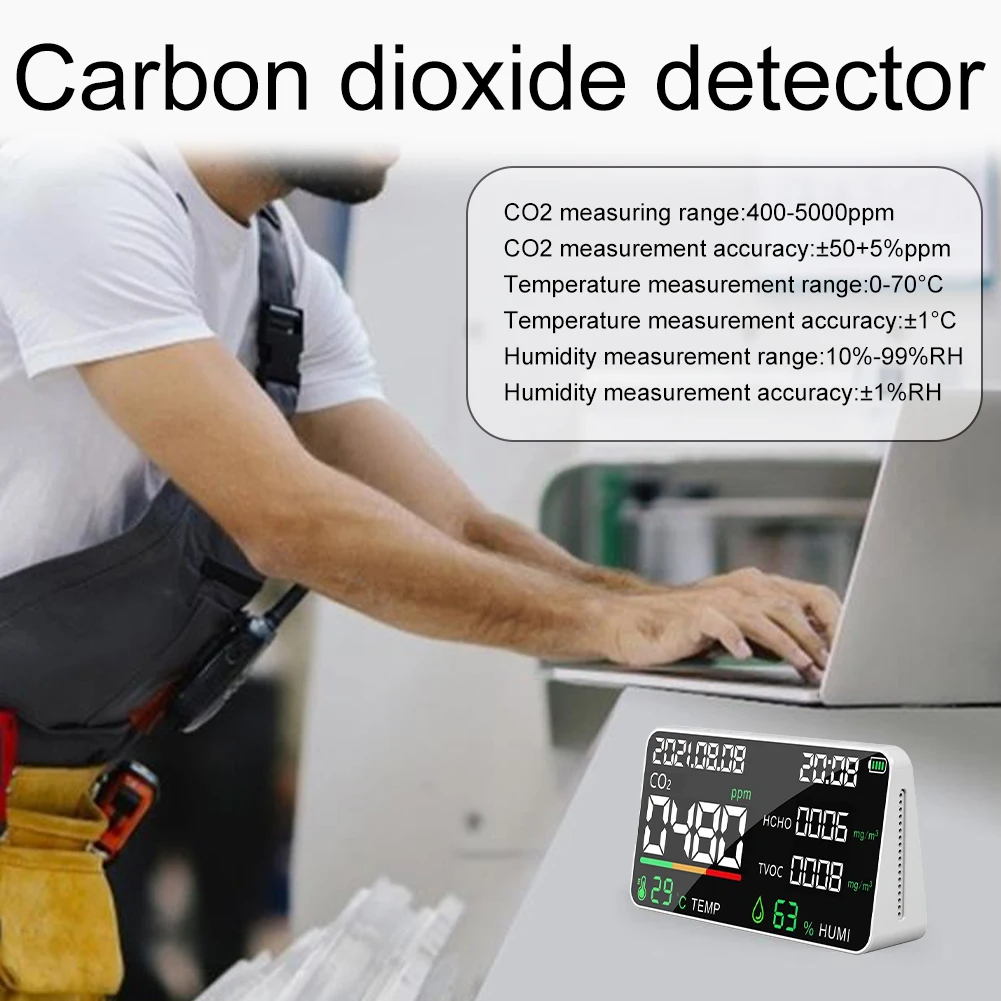 Монитор качества воздуха CO2 HCHO TVOC, тестер, измеритель температуры и влажности в помещении, многофункциональные часы для дома, школы, офиса