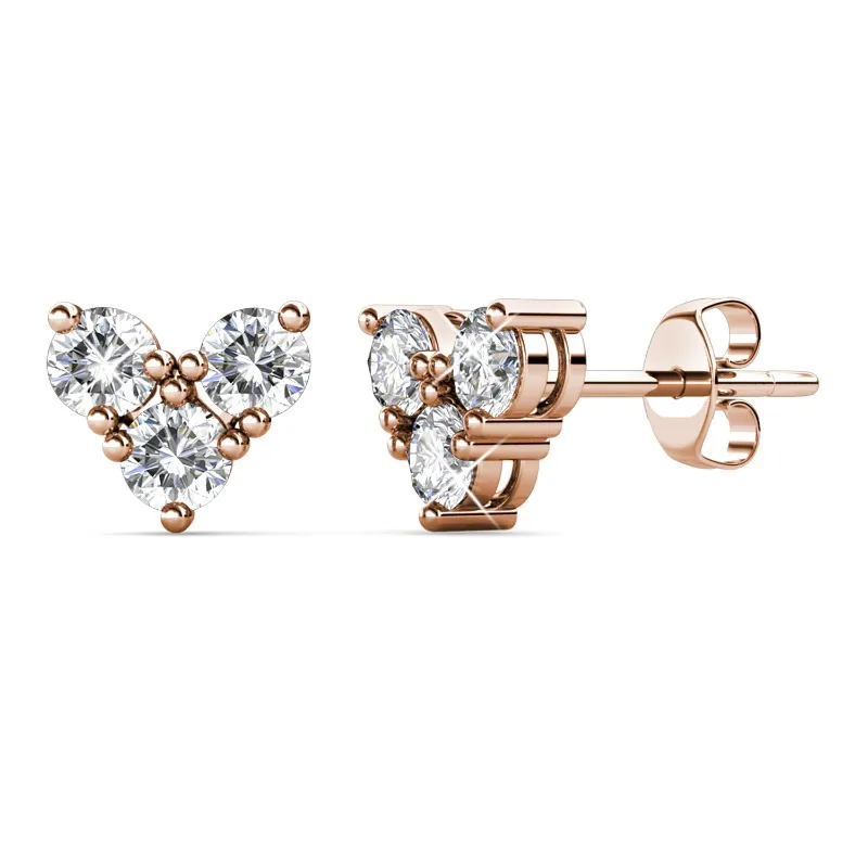 

Daisini 925 Pure Silver Heart Three Austrian Crystal Women's Korean Style Shiny 18k Rose Gold Plated Fine Ear Jewelry Stack-able