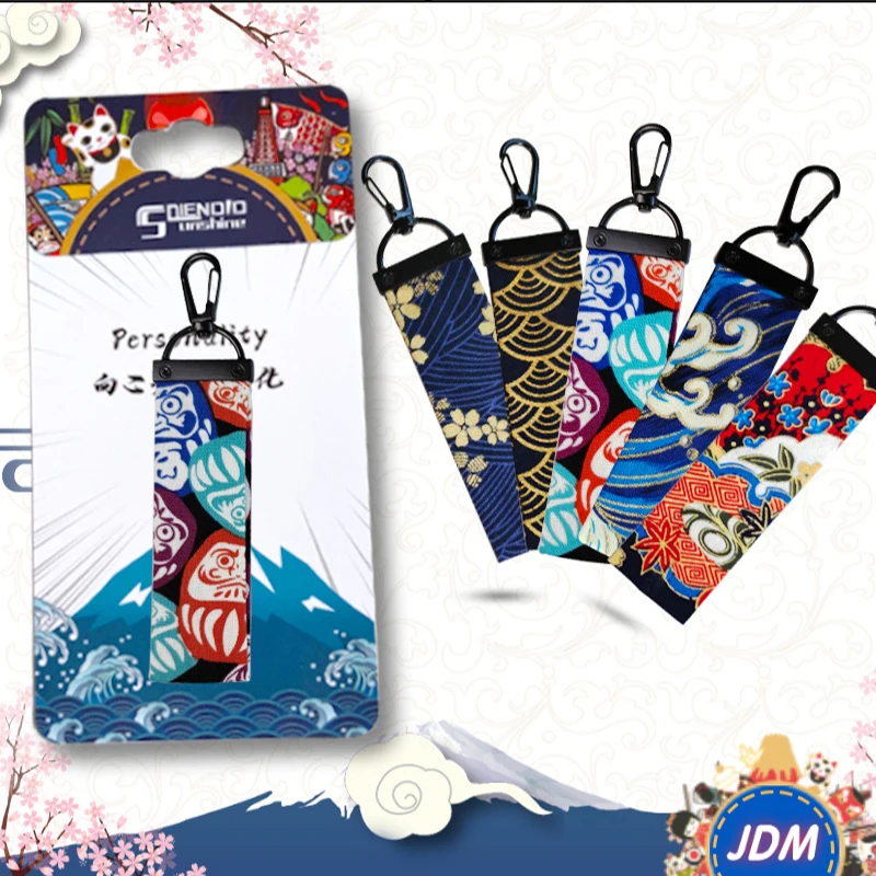 

JDM Japanese Style Key Chain Ukiyo-e Key Ring Zinc Alloy Cotton Universal Car Interior Decoration Koi Damo Printing Creative New