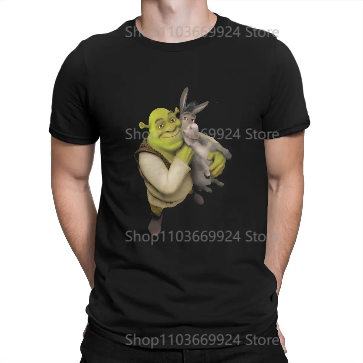 Shrek Cartoon Movie Shrek And Donkey Best Friends T Shirt Graphic Men Tees Summer Clothing Polyester O-Neck TShirt