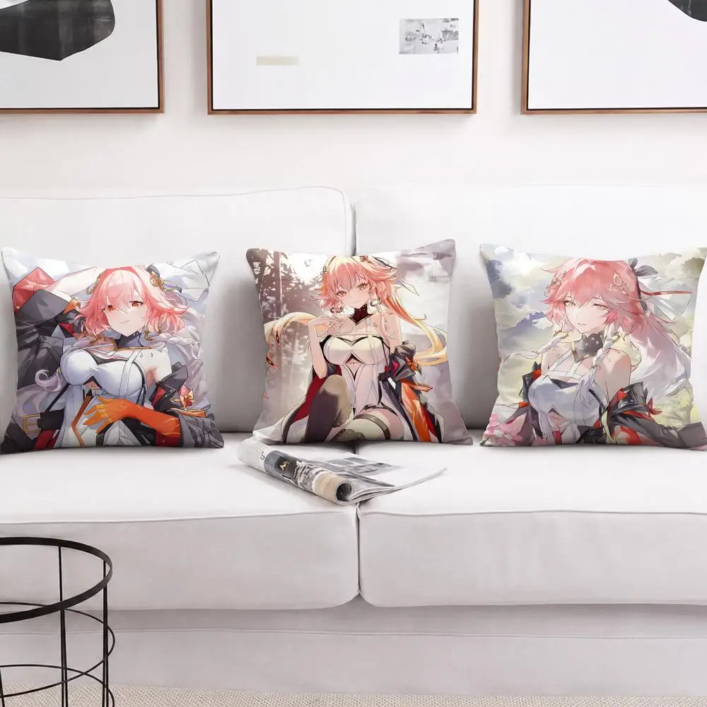Changli Wuthering Waves Cushion Cover Soft Short Plush Pillow Cover Smooth Cozy Texture Aesthetic Cushion Case Home Decor