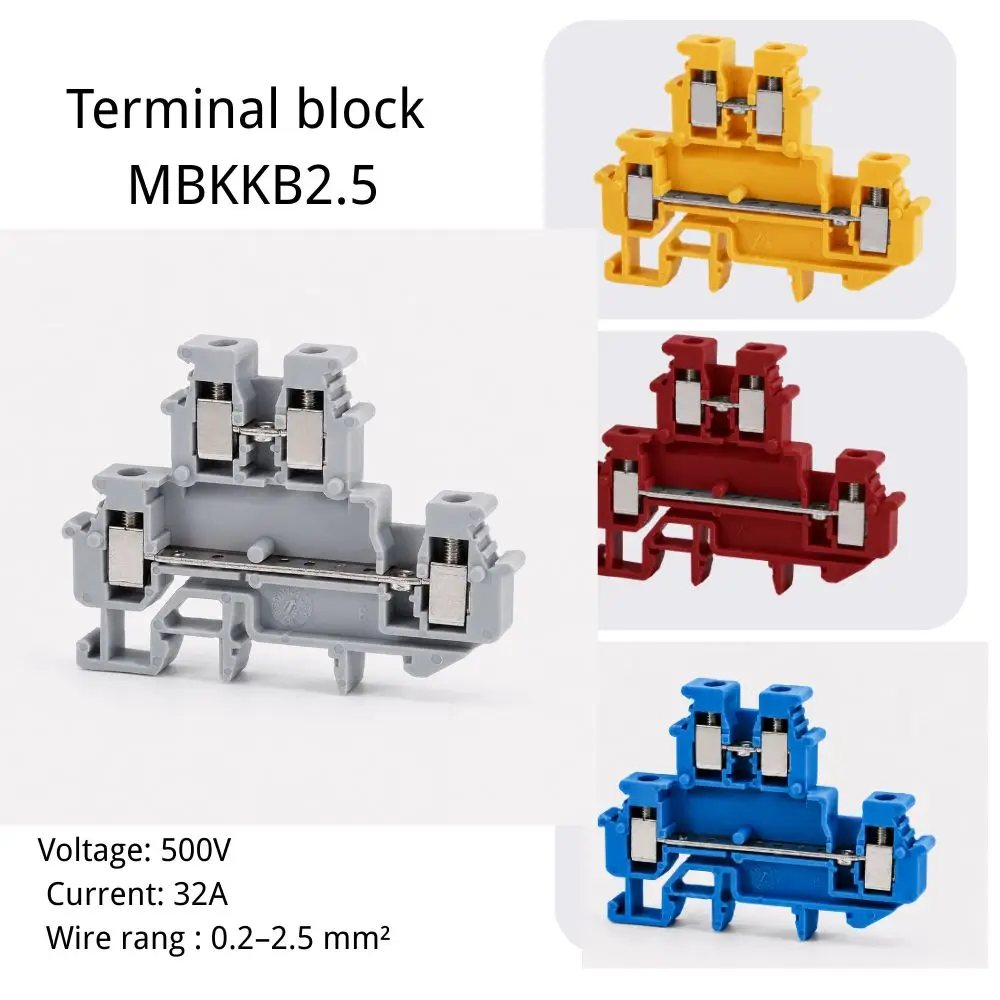 MBKKB 2.5 Double Level Screw Terminal Block 4-Conductors 2.5mm Universal Plug Wire Connector Din Rail Terminals MBKKB2.5