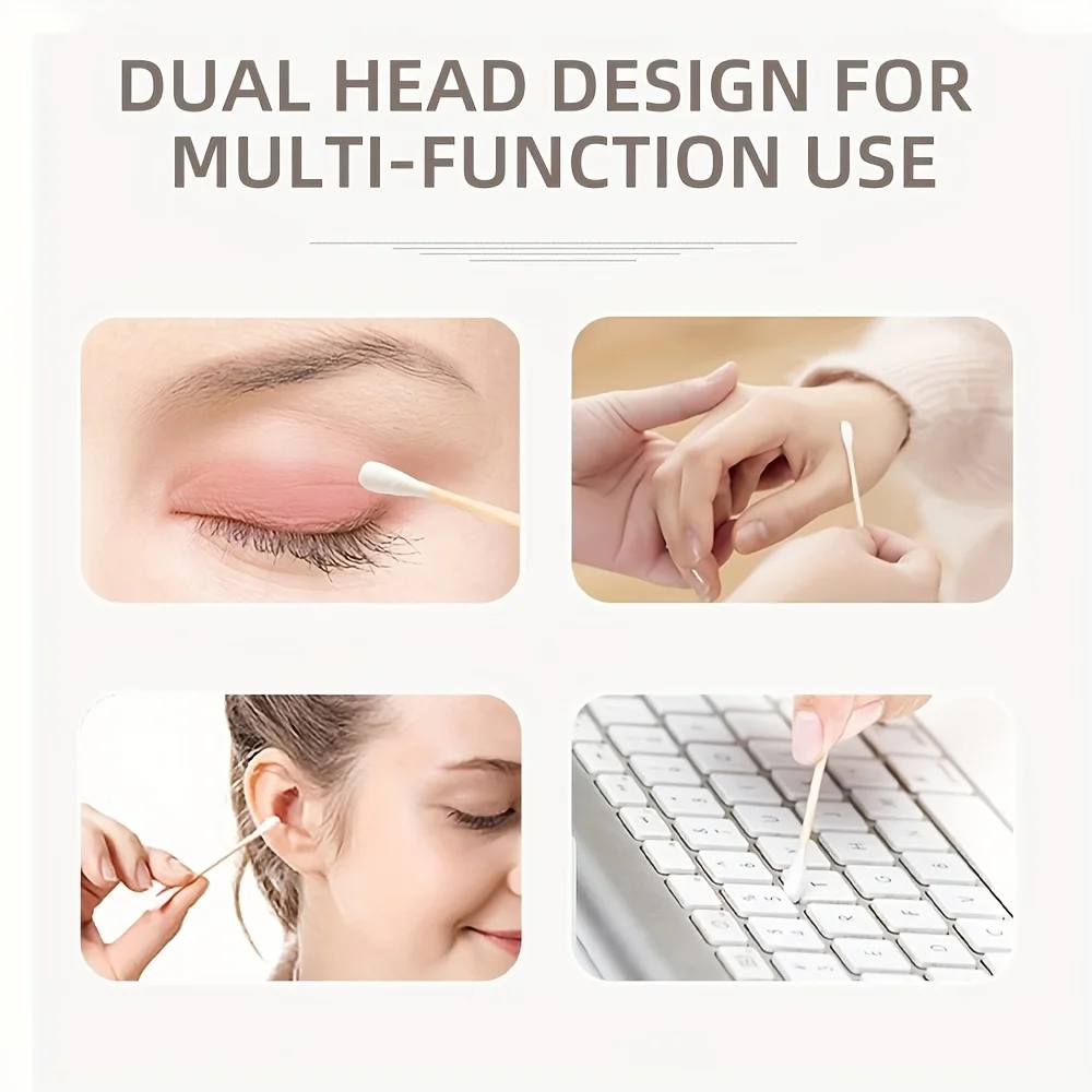 Tamponi di cotone in bambù con doppi punte, morbidi e confortevoli, ideali per l'applicazione di nail art e trucco, tamponi di cotone in bambù usa e getta