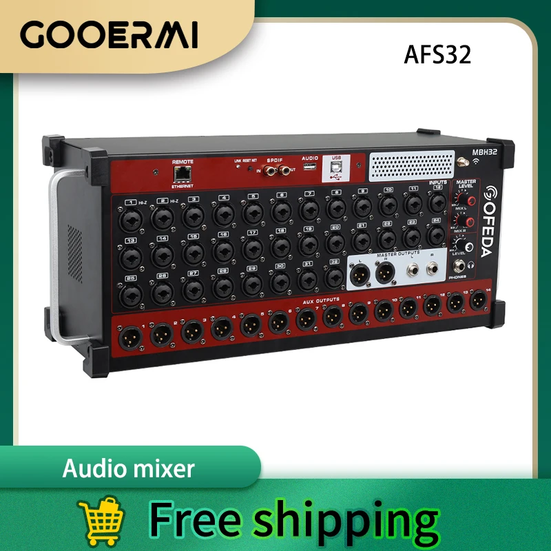 

GOOERMI AFS32 Professional Digital Mixer Audio Pro 32 Channel DJ Mixing Sound Board Console USB PC Recording Input 48V POWER