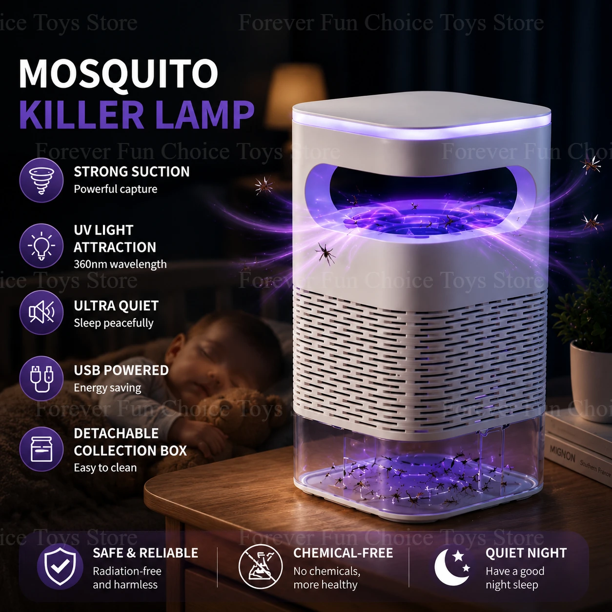 Mosquito-killing Lamp Inhalable Ultraviolet Mosquito-killing Lamp Electric Insect Trap USB Plug-in Silent Insect Killer for Home