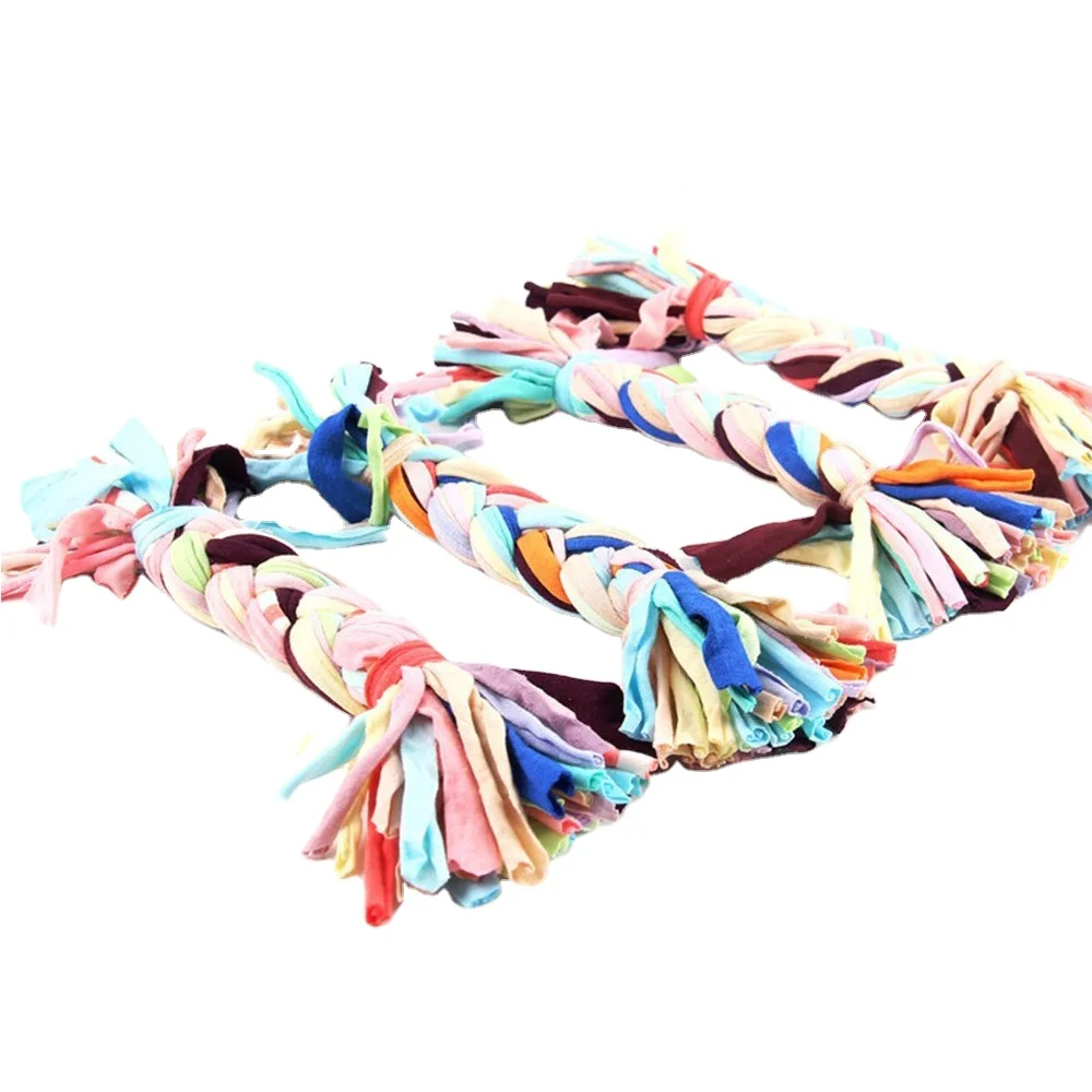 Puppy Pet Cotton Knot Colorful Stretch Cloth Braids Rope Toy For Dog Chewing Teeth Cleaning