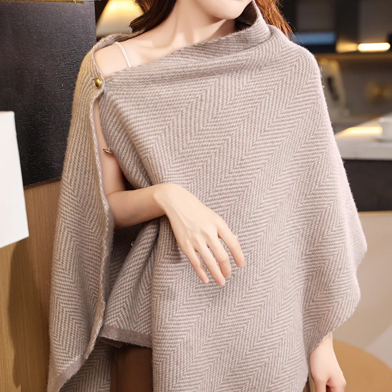 Women's New Wool Bat Shawl Western Style Fashion Tops Slimming plus Size Cardigan Striped Scarf All-Matching Warm