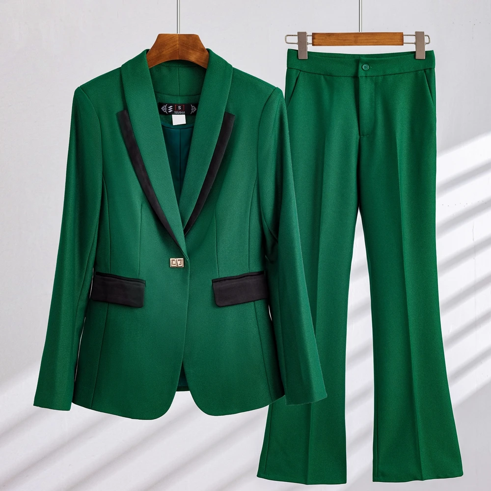 2022  Autumn Winter Formal Ladies Green Blazer Women Business Suits with Sets Work Wear Office Uniform 5XL Size Pants Jacket