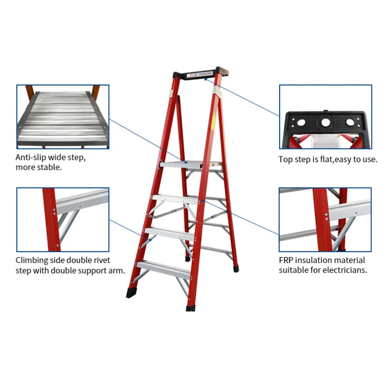 custom.Portable Industrial Fiberglass Podium Ladder 330lbs Capacity Modern Design EN131 Certified Folding Escalera De Mano