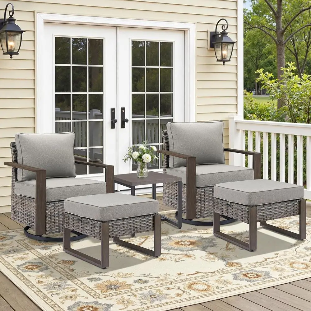 

5PCS Swivel Patio urniture Set, Outdoor Wicker Swivel Rocker Chairs, All-Weather Contion Set or Backyard, Deck and Poolside Grey