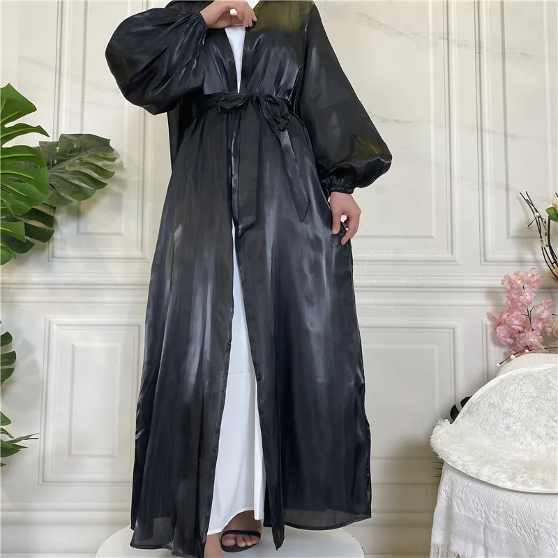 Turkish Dubai Open Kimono Abaya Daily Party Casual Moroccan Caftan For Women Jalabiyat Silky Batwing Sleeve Robe  With Belt 2024