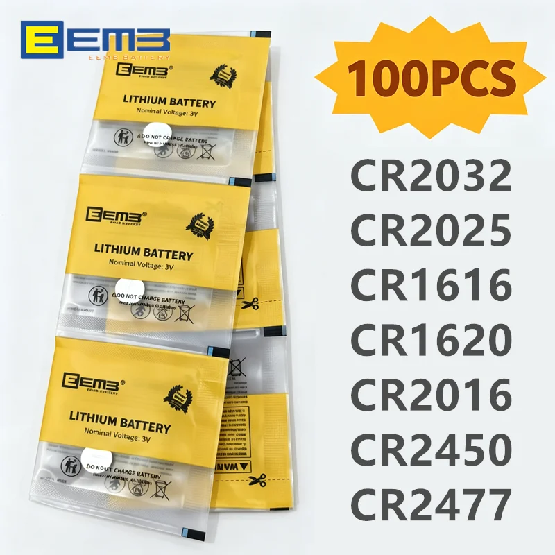 CR2032 3V Lithium Coin Battery 100PCS CR2025 CR1616 CR1620 CR2450 CR2477 Button Cell Batteries for Watch Car Key Remote Control
