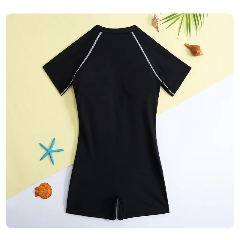 Girls Swimsuit Summer Kids One Piece Bathing Suit Children Beachwear Short Sleeve Solid Swimming Clothes Girl Swimwear