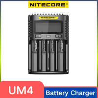 Original Nitecore UM4 2A USB Four-slot QC C4 VC4 LCD Smart Charger IMR INR ICR Li-ion AA 18650 14500 Charger