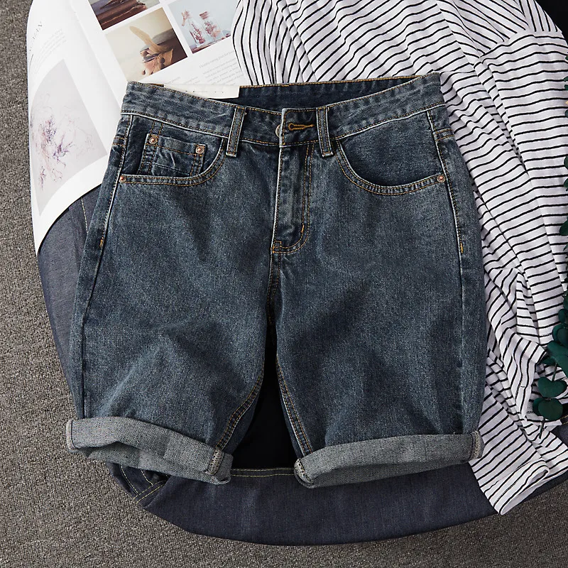 

Summer Thin Five-Point Men's Jeans Loose Straight Leg Shorts Casual Fashion Cotton Denim Mid-Waist Zipper Fly Youth Trend
