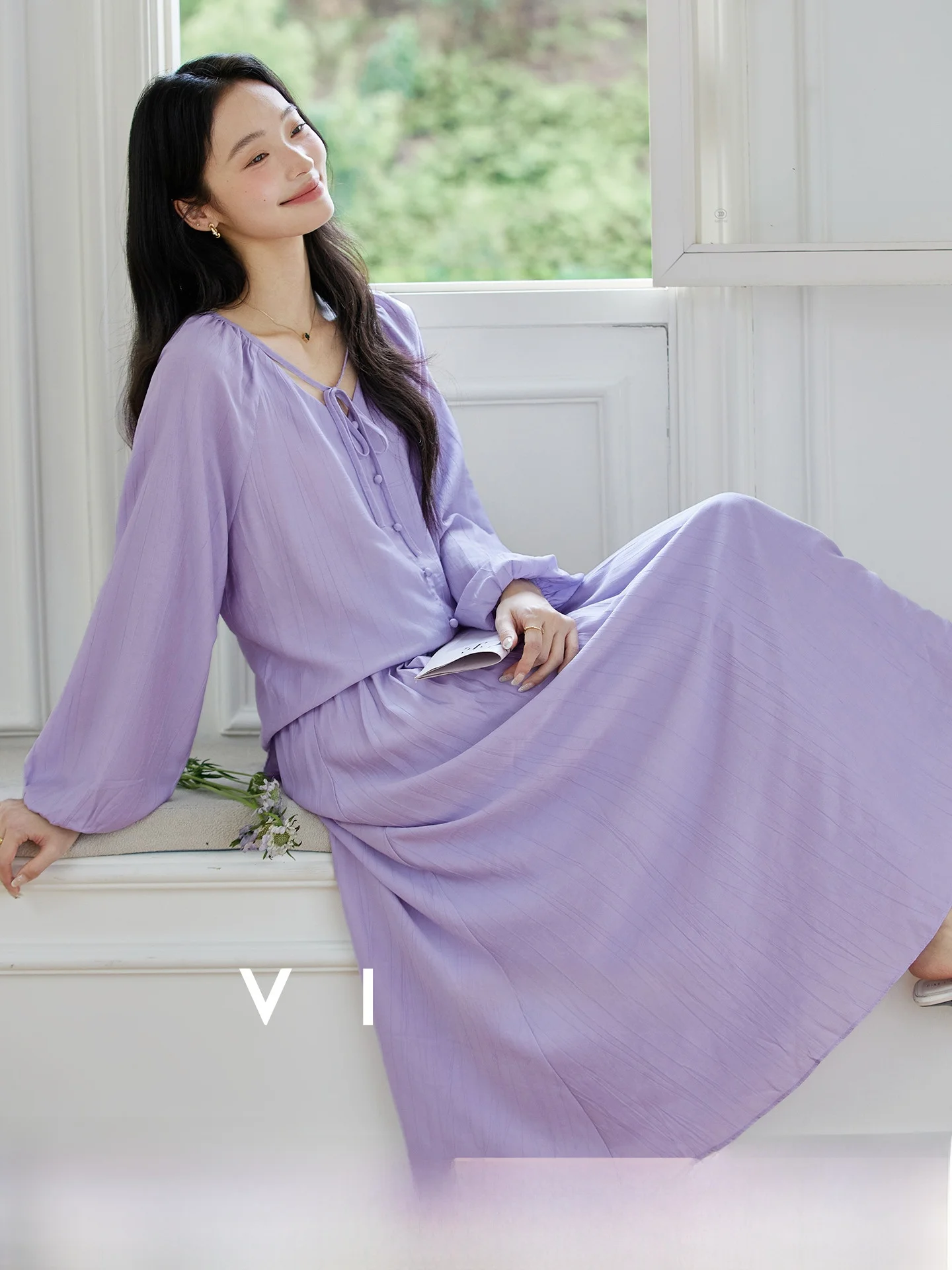 

Vimly фиолетовый повседневный комплект с милым бантом, женский осенний комплект 2022, новая юбка irt f, комплект из двух предметов, длинная застежка на пуговицы све, модная