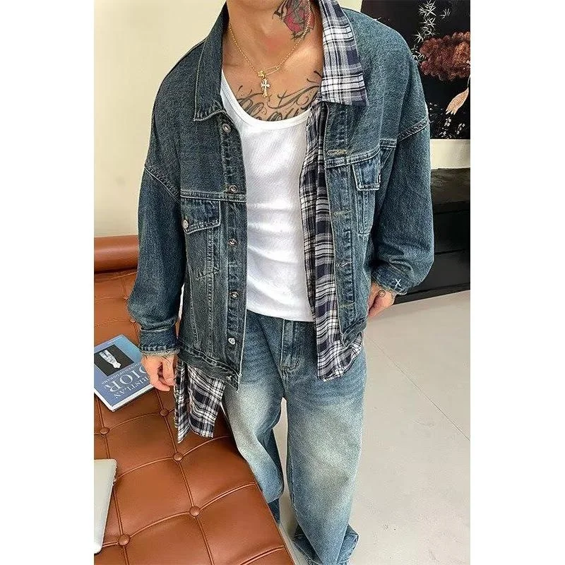 

Ретро-джинсовая куртка в американском стиле, состаренная, унисекс, модная, приталенная, удлиненная, верхняя одежда