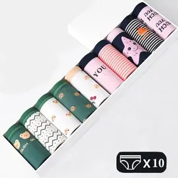 10Pcs/Lot Cotton Panties Women Sexy Underwear Cute Cartoon Briefs for Girl Seamless Lingerie Ladies Pink Pantys Underpant Thongs