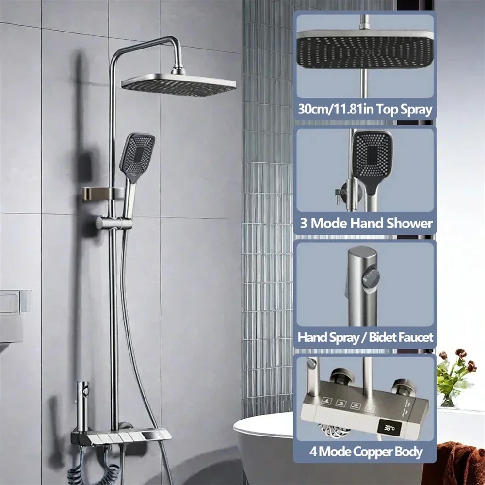 Bathroom Shower Set Multifunctional Practical Four Outlets Adjustable Water Pressure Temperature Setting Bathroom Accessory