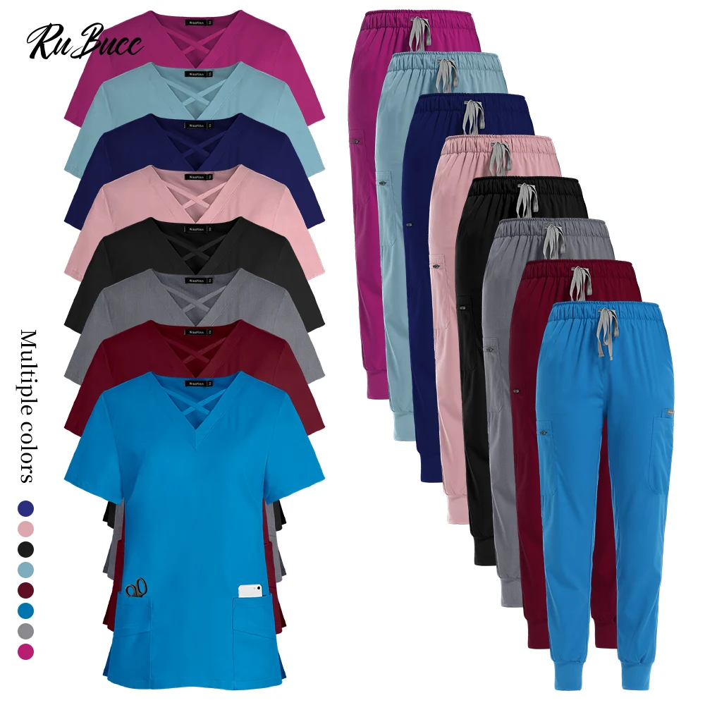 

Высококачественный костюм медсестры, разноцветный эластичный и удобный медицинский доктор, рабочая одежда для медсестры, хирургическая униформа с v-образным вырезом, женский комплект