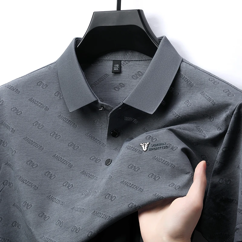 

High End Design Brand Men's Polo Shirt Lapel T-Shirt Summer New Senior Printed Short Sleeve Business Casual Versatile Menswear