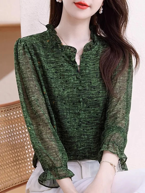 السيدات طويلة Sve قاعدة الشيفون المطبوعة irt جميلة Sli الصيف جديد Sleeen نمط الأزهار التستر الأعلى