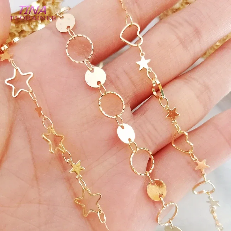 1 Meter  14K Gold Color Plated Brass Heart  Star Shape Necklace Chains High Quality Jewelry Accessories